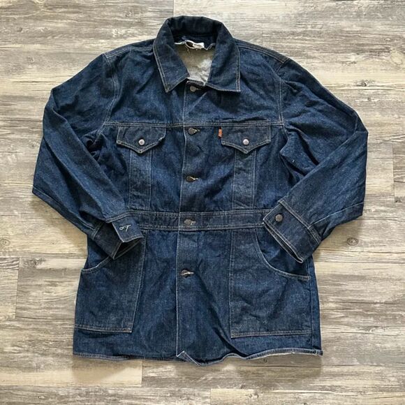 Vintage Orange Tab Levi's Western Denim Trench Coat Size XL - Picture 1 of 7